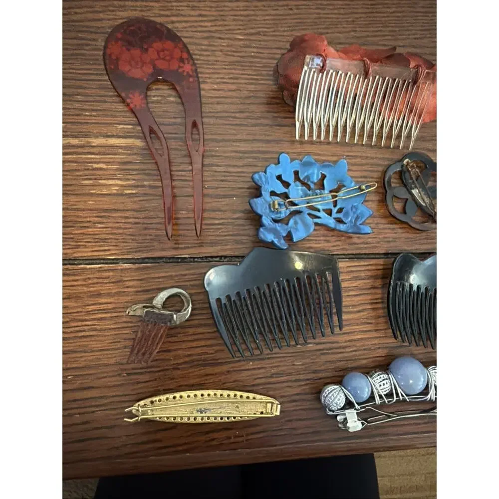 Vintage Lot Of Hair Pins Clips Berets Combs Hand Painted, Celluloid 50’s - 90’s